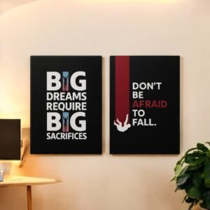 Pack of 2 Motivational MDF Wall Frames – Big Dreams & Don’t Be Afraid Quotes | Inspirational Sticky Wall Decor for Students, Office, Home & Study Room | Modern Wooden Frames for Living Room, Workspace & Bedroom Decoration