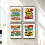 Motivational Wall Frames for Home, Office, Study Room & Workspace | Pack of 4 Inspirational Quotes Wall Art | Premium Wooden Glass & Sticky MDF Laminated Frames | Modern Room Decor – ShehzadaDecor