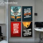 Motivational Wall Frames Pack of 4 for Home, Office, Study Room & Workspace Decor | Inspirational Wall Art Posters | Premium Wooden Glass & Sticky MDF Laminated Frames | Modern Room Decoration Wall Hanging – ShehzadaDecor - Image 3
