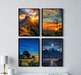 High-definition close-up of mountain sunrise wall frame with acrylic glass finish.