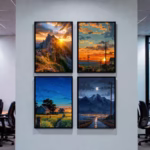 Nature scenery wall art frames pack of 4 displayed in living room by ShehzadaDecor