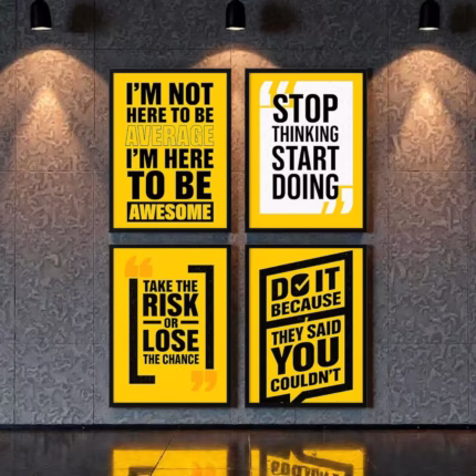 Pack of 4 motivational frames displayed on living room wall by ShehzadaDecor