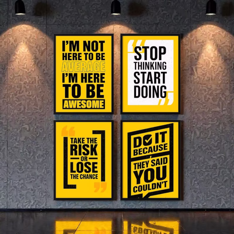 Pack of 4 motivational frames displayed on living room wall by ShehzadaDecor
