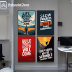 Pack of 4 motivational frames displayed on living room wall by ShehzadaDecor