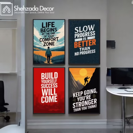 Pack of 4 motivational frames displayed on living room wall by ShehzadaDecor