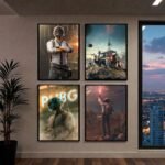 PUBG Gaming Wall Art Frames installed above a PC gaming setup.