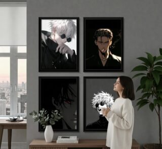 Gojo Satoru Anime Wall Art Frame with sunglasses HD print.