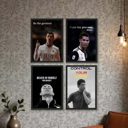 Cristiano Ronaldo motivational wall frames pack of 4 for home and office décor