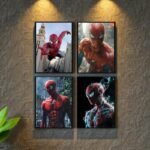 Premium Spider-Man Wall Art Frames Pack of 4 for modern room and gaming setup decor
