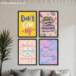 Colorful motivational wall frames pack of 4 with positive quotes for home and office decor