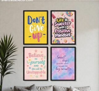 Colorful motivational wall frames pack of 4 with positive quotes for home and office decor
