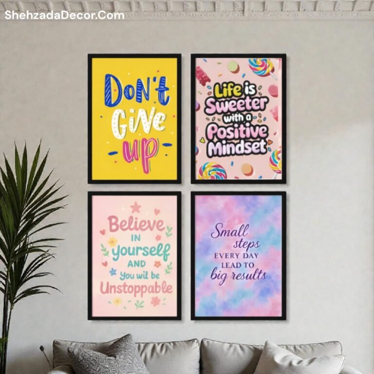 Colorful motivational wall frames pack of 4 with positive quotes for home and office decor