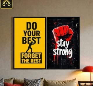 Motivational wall frames pack of 2 displayed in modern office room decor