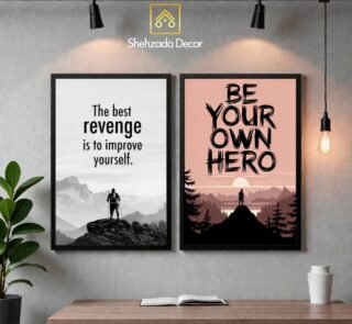 Pack of 2 motivational wall frames for office and home décor, available in MDF and wooden glass frame options.