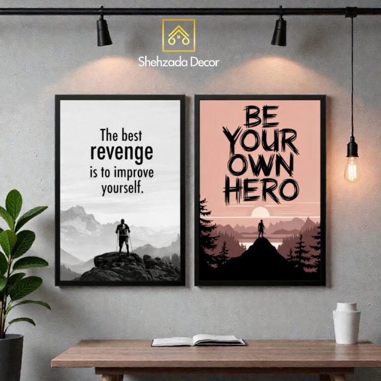 Pack of 2 motivational wall frames for office and home décor, available in MDF and wooden glass frame options.