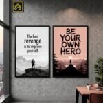 Pack of 2 motivational wall frames for offices, study rooms, and home décor, available in MDF and wooden glass frame options