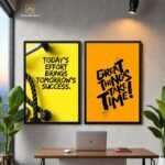 Motivational wall frames pack of 2 displayed on office wall, premium inspirational wall decor for home and workspace