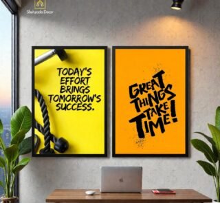 Motivational wall frames pack of 2 displayed on office wall, premium inspirational wall decor for home and workspace