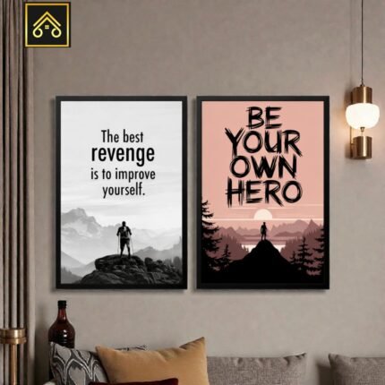 Set of 2 inspirational wall frames for home and office décor, available in MDF and wooden glass frame styles.