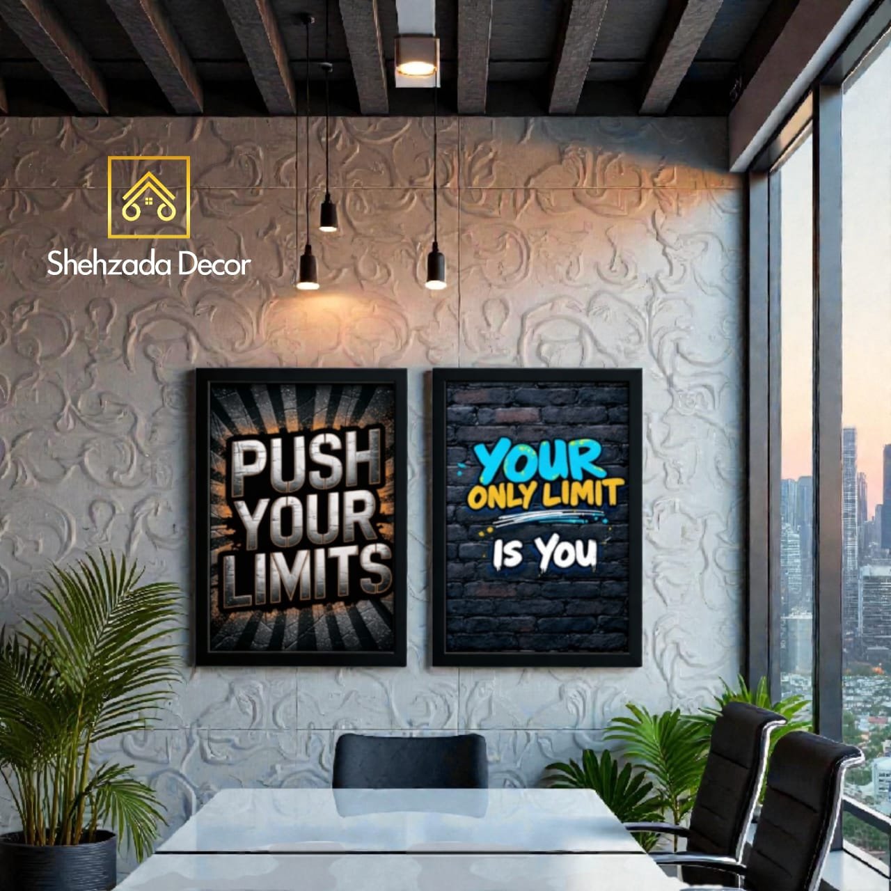 Motivational Wall Frames for Office Decor Motivational wall frames pack of 2 displayed in a modern office workspace