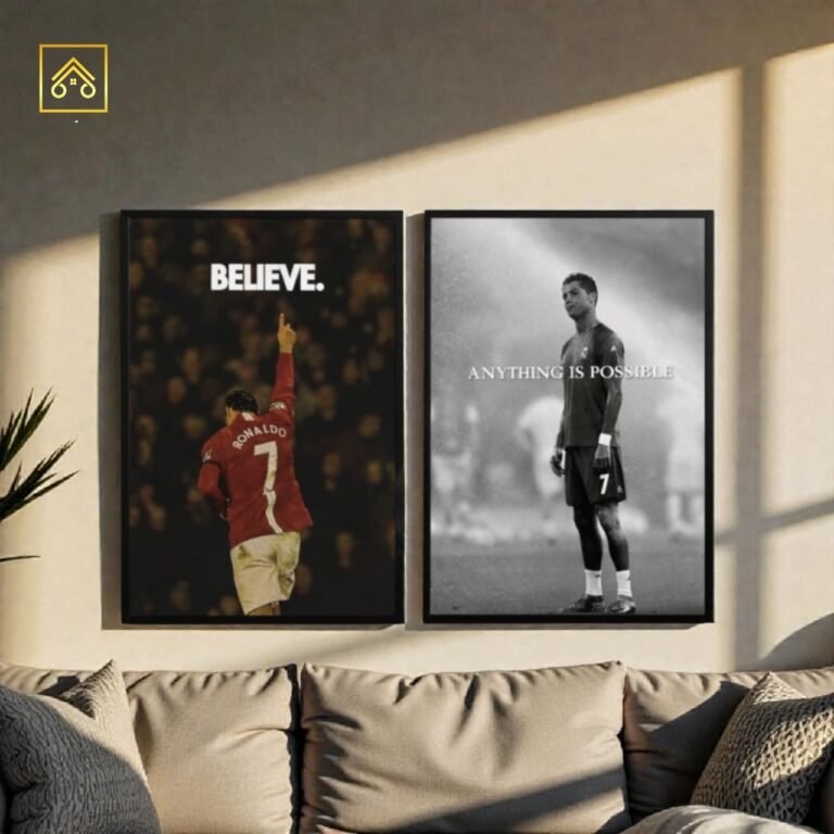 Inspirational Ronaldo wall frame “ANYTHING IS POSSIBLE”, motivational football decor, MDF & Wooden Glass frames for home and office in Pakistan