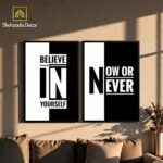 Close-up view of ShehzadaDecor wooden glass motivational frame showing acrylic glass front protection and premium wooden side borders with high-quality print