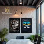 ShehzadaDecor Sticky MDF motivational frame mounted on white wall showing back adhesive application concept, frame positioning, and clean minimal wall installation aesthetic without nails or holes