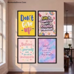 ShehzadaDecor Pack of 4 Motivational Frames displayed in a modern living room wall