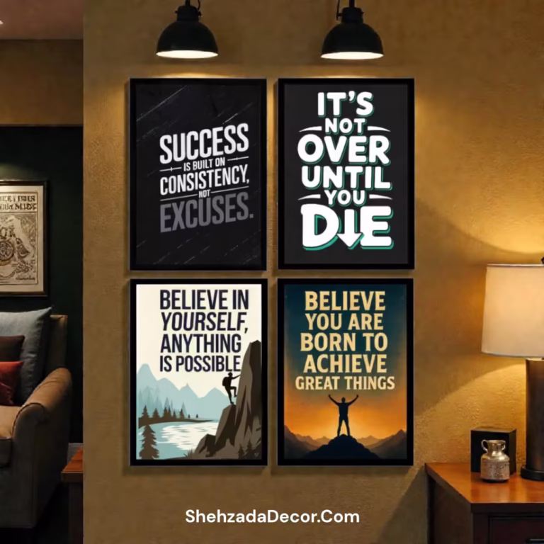 ShehzadaDecor Pack of 4 Motivational Frames displayed on living room wall