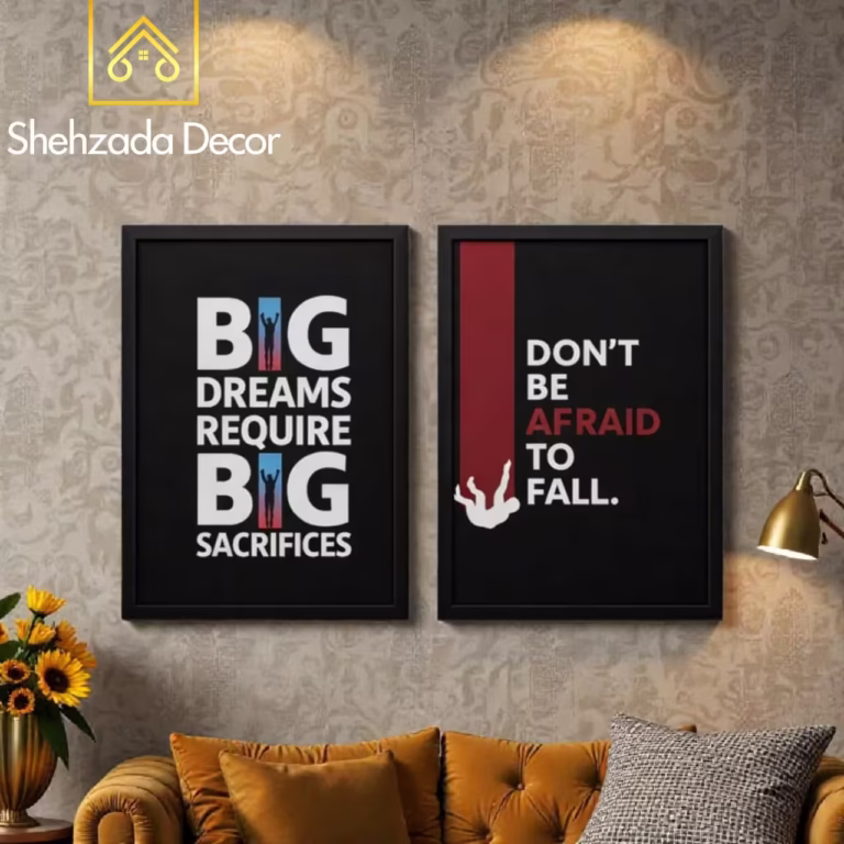 ShehzadaDecor Sticky MDF motivational frame being installed on wall with adhesive back