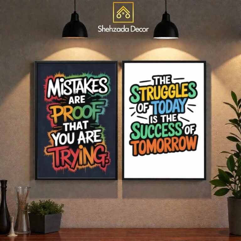Close-up of ShehzadaDecor wooden glass motivational frame showing acrylic glass front and premium wooden borders