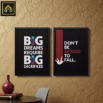 ShehzadaDecor Pack of 2 Motivational Wall Frames displayed in a styled living room interior