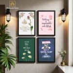 Islamic Motivational Wall Art Frame Pink & Green Floral Design – Smile & Positive Quote
