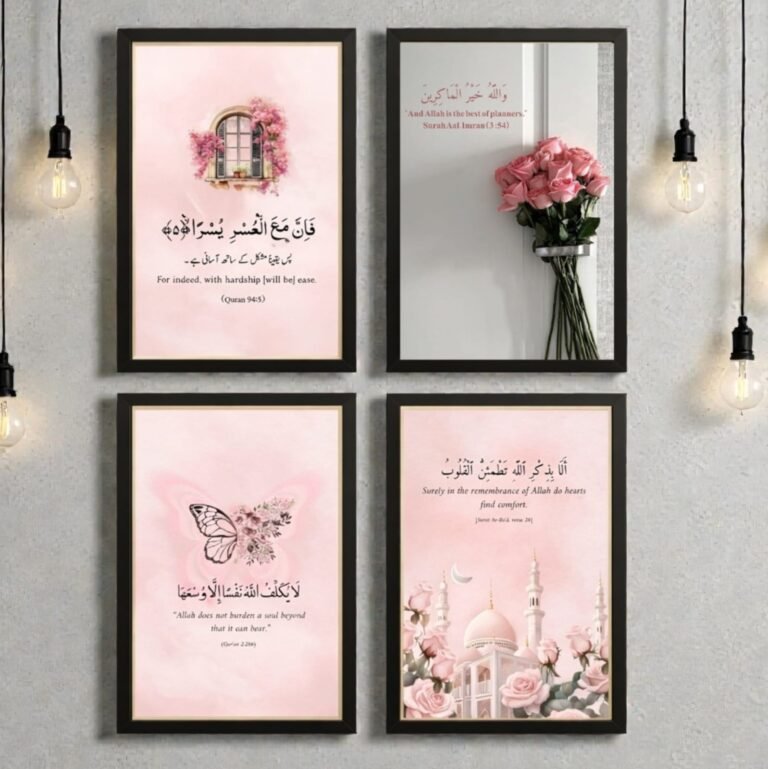 Detailed closeup of ShehzadaDecor's premium wooden frame construction showing premium acrylic glass clarity, black PVC border detail, and MDF back construction with mounting hardware visible.