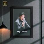 Imran Khan My Leader wooden glass photo frame displayed on living room wall above sofa with ShehzadaDecor premium finish