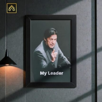Imran Khan My Leader wooden glass photo frame displayed on living room wall above sofa with ShehzadaDecor premium finish