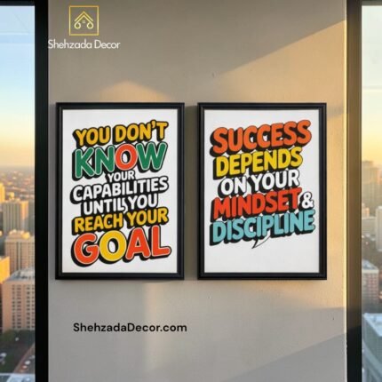 Vibrant motivational frame with the quote "You Don't Know Your Capabilities Until You Reach Your Goal" for study room wall decor in Pakistan.