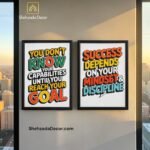 Motivational gallery wall with wooden glass photo frames