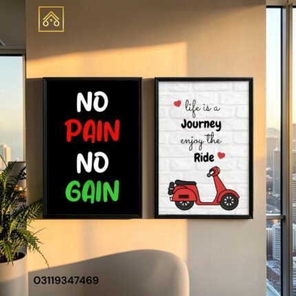 No Pain No Gain Motivational Wall Art Frame by Shehzada Decor