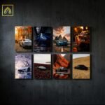 Set of car wall frames featuring aesthetic automobile art for room decoration