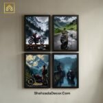 Modern bike wall decor wooden frames with acrylic glass for bedroom office and living room decoration in Pakistan