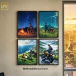 Black border wooden motorcycle frames set of 4 for wall hanging and table decoration aesthetic room decor Pakistan