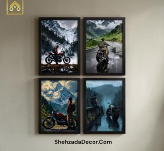 Modern bike wall decor wooden frames with acrylic glass for bedroom office and living room decoration in Pakistan