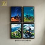Acrylic glass motorcycle wall frames set for bedroom and living room decoration wooden bike frames Pakistan