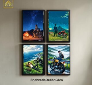 Acrylic glass motorcycle wall frames set for bedroom and living room decoration wooden bike frames Pakistan