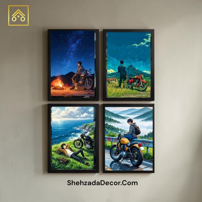 Acrylic glass motorcycle wall frames set for bedroom and living room decoration wooden bike frames Pakistan