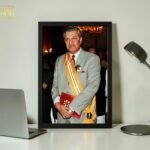 Close up view of Abdul Qadeer Khan portrait frame showing HD print quality wooden border and glass finish option