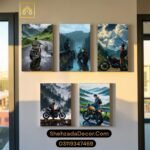 Modern bike adventure wall frames pack of 5 MDF photo tiles travel motorcycle scenery wall art