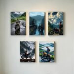 Pack of 5 Bike Adventure Photo Tiles motorcycle mountain road wall frames MDF peel and stick decor