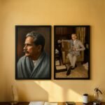 Allama Iqbal HD portrait wall frame with black wooden border for home and office decor Pakistan